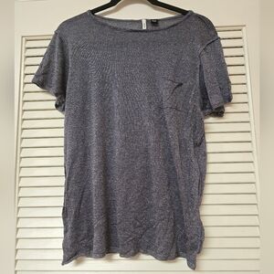 Smitten - Lightweight Purplish-Grey W Silver Metallic Threads Short-Sleeve Top